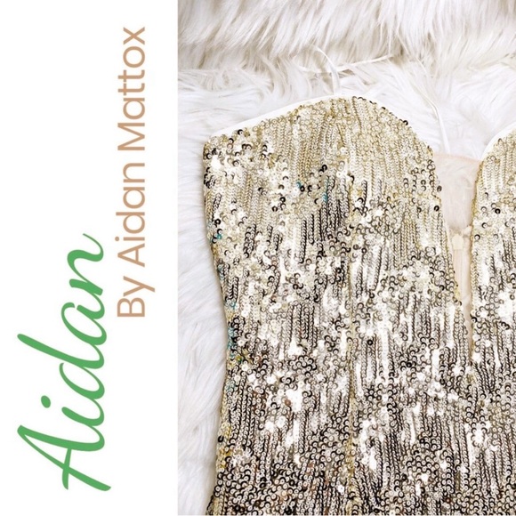 NWOT Aidan Mattox Gold Sequin Strapless Mini Dress Bustier Party Cocktail, 10 - Picture 11 of 14